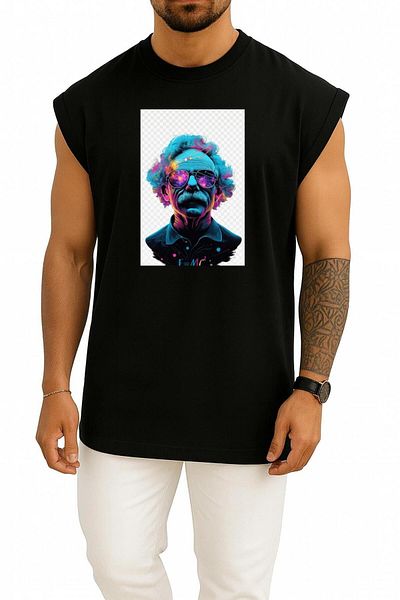 Bahriyeli Collection Oversize Albert Einstein Mass-Energy Equivalence Chest Design Unisex Sports Singlet