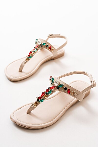 İNFON İNFON 152-1110 Sandale de damă Bej Multi Stone Flip Flops