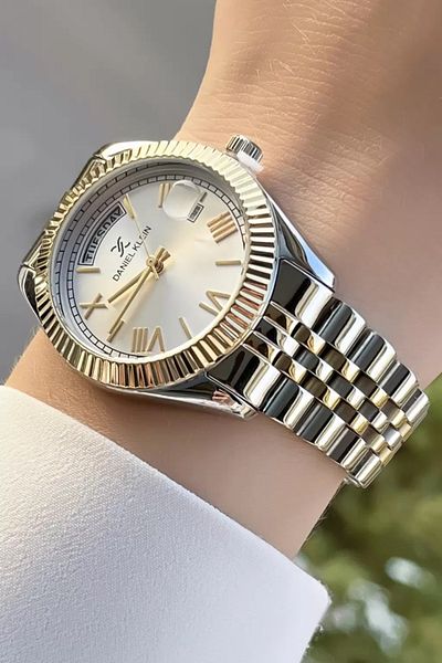 Daniel Klein Gold Silver Color Women's Wristwatch with Calendar and Day Function