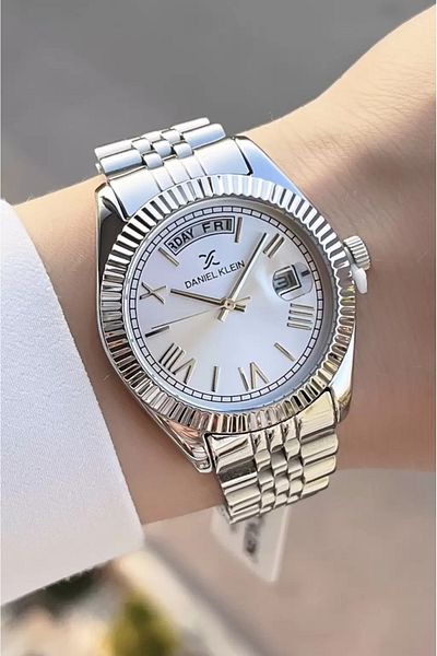 Daniel Klein Silver Color Calendar and Day Function Women Wrist Watch