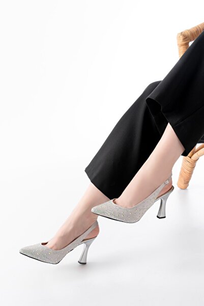 infon shoes creation S-601 Ασημί ανοιχτή πλάτη με πέτρινα αξεσουάρ καθημερινά...