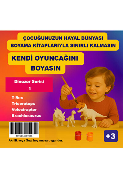 Köseoğlu Dinozor Serisi 1 - Oyuncak Hayvan Boyama Seti - T-rex, Triceratops, Velociraptor, Brachiosaurus
