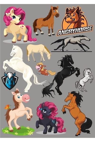 Reysa Tasarım Horse and Unicorn Sticker Set 12 Pieces Phone, Tablet, Notebook...
