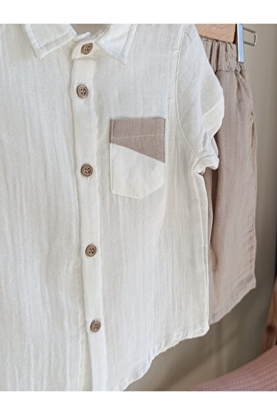 PURE BABY NATURA 4 yaş Müslin Kumaş Bebek - Camel Erkek Çocuk Alt Üst Şortlu ...