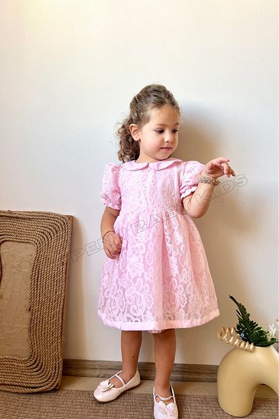 penu baby kids Pink Baby Collar Lace Patterned Short Sleeve Baby Girl & Girl Dress - Rose