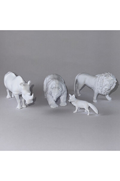 Köseoğlu Yabani Hayvanlar Boyama Serisi 2 - Plastik Oyuncak Hayvan Boyama Seti - Aslan, Gergedan, Ayı, Tilki