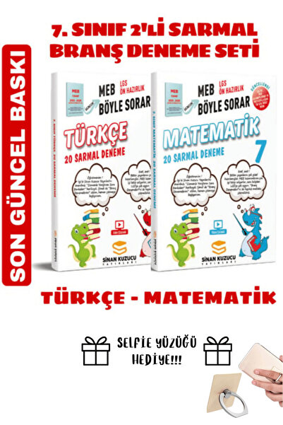 SİNAN KUZUCU YAYINLARI Sinan Kuzucu 7. Sınıf Matematik ve Türkçe 2'li Deneme Seti Selfie Yüzük Hediyeli