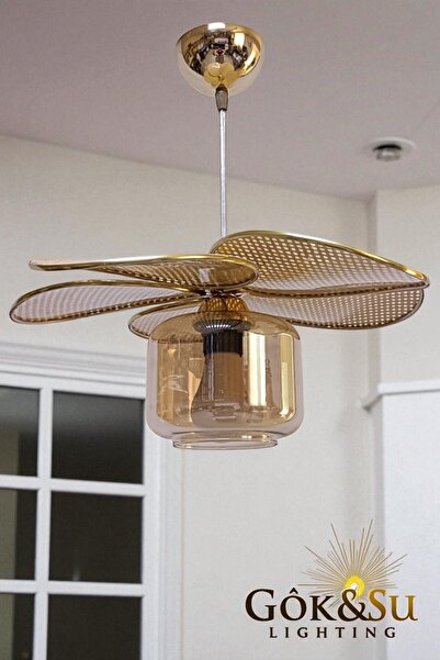 Göksu Lighting Rattan Pervane Model Sarkıt Avize Salon Oturma Odası Hol Antre Mutfak