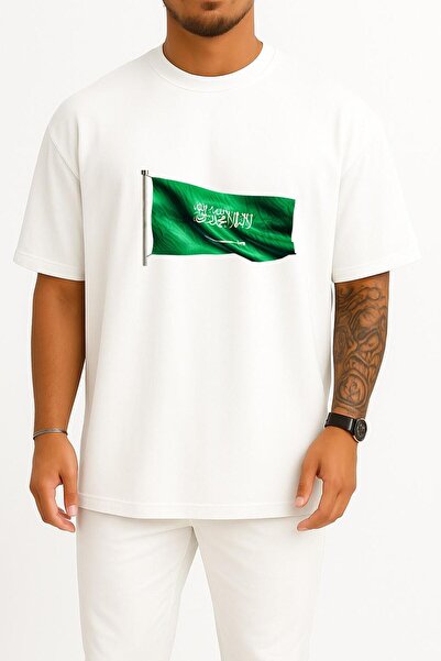 Bahriyeli Collection Μπλουζάκι Unisex με σχέδιο στήθους με σημαία της Σαουδικής Αραβίας oversized