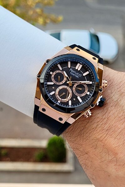 Ferrucci 41 Mm Kasası Bakır Kordonu Siyah Renk Fonksiyonları Aktif Erkek Kol Saati