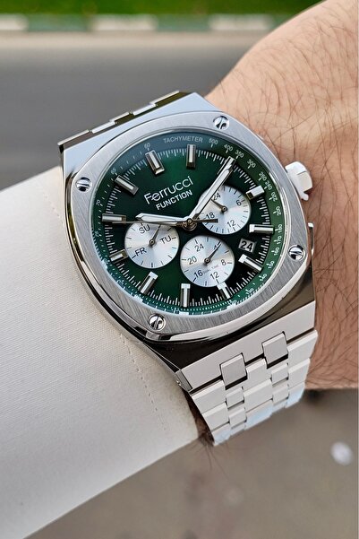 Ferrucci Kadranı Yeşil Kordonu Gri Renk Ayarlanabilir Kordonlu Fonksiyonlu 43 Mm Erkek Kol Saati