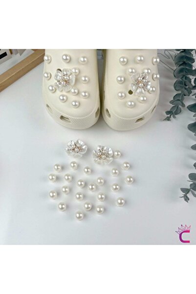 Cinderella 24'lü Incili Taşlı Çiçekli Terlik Süsü Seti Jibbitz - Cross Terlik...