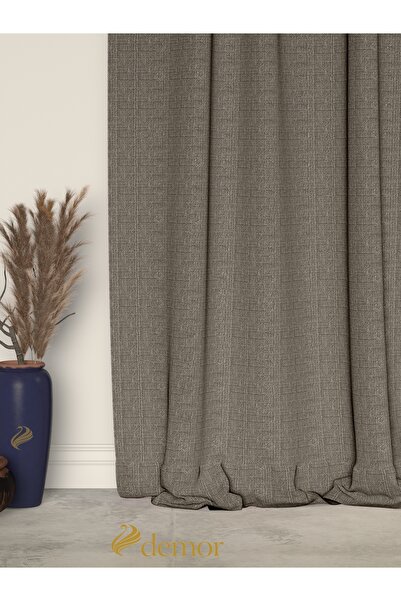 Demor Home Silver Gray Linen Textured Pleated High Quality Background Curtain