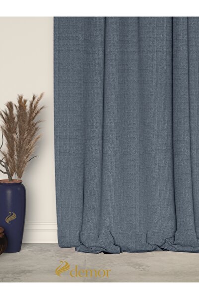 Demor Home Midnight Blue Linen Textured Pleated High Quality Background Curtain