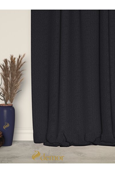 Demor Home Night Black Linen Textured Pleated High Quality Background Curtain