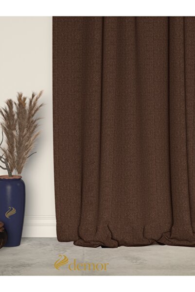 Demor Home Brown Linen Textured Pleated High Quality Background Curtain