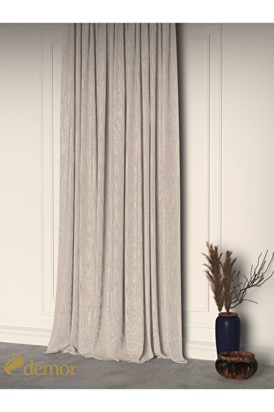 Demor Home Beach Stone Color Linen Textured Pleated High Quality Background Curtain