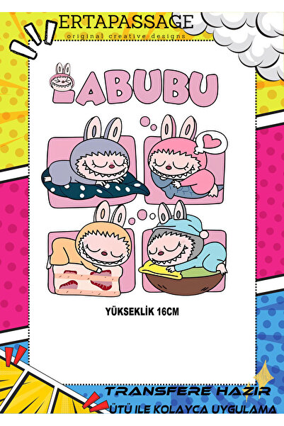 ErTaPassage Labubu 07 Çocuk DTF Transfer Baskı – Ütüyle Yapışan – Tişört İçin...