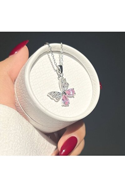 Le Manolia Accessories KARARMAZ ÇELİK  PEMBE KELEBEK KALP AY YILDIZ KOLYE MOD...