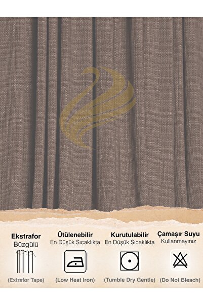 Demor Home Brown Linen Textured Pleated High Quality Background Curtain