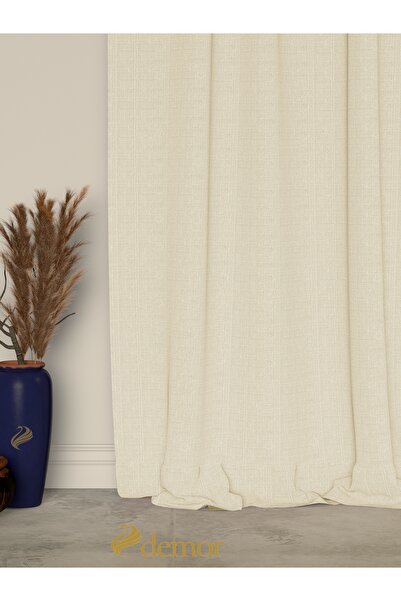 Demor Home Cream Color Linen Textured Pleated High Quality Background Curtain