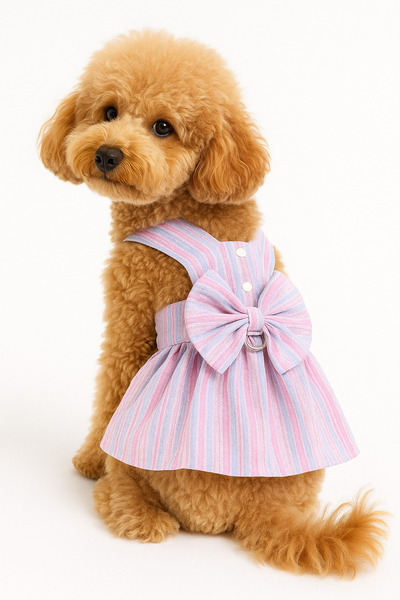 Dolce Pets Kedi Köpek Kıyafeti Çizgili Fiyonk Elbise/Mor