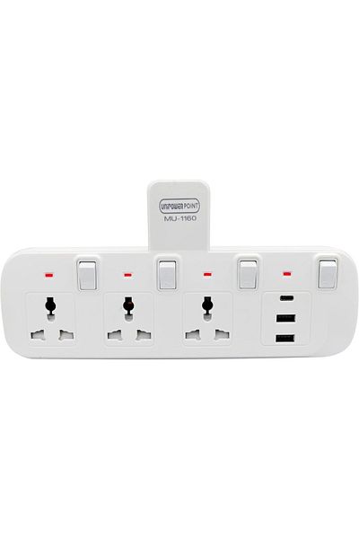 UNIPOWER محول حائط متعدد المنافذ 6 في 1 مع 2 مقبس عالمي، 2 منفذ USB، و1 نوع taypc اللون الاسود او الابيض