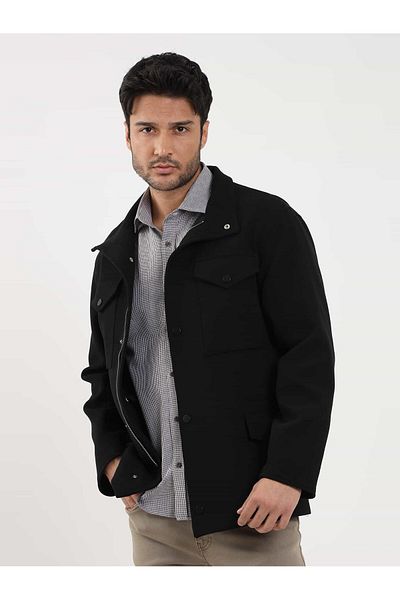 Dufy Men's Black Straight Cut Casual Coat - 98150