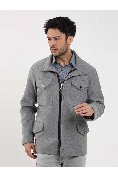 Dufy Ανδρικά γκρι κανονική εφαρμογή ίσια casual παλτό - 98155