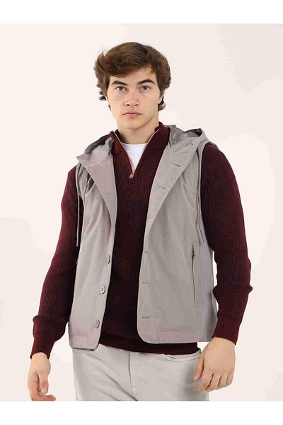 Dufy Γκρι ανδρικό Slim Fit Solid Casual με κουκούλα - 97135