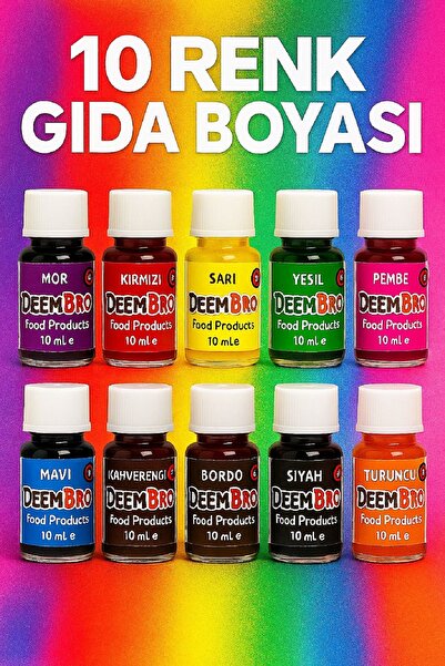 DEEMBRO Gıda Boyası Seti 10 Adet 10 Renk 10 Ml X 10 Adet Su Bazlı Sıvı Gıda Boyaları 10 Lü