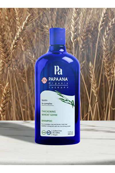 Papaana Organic شامبو جنين القمح لتكثيف الشعر مع زبدة الشيا - 400 مل