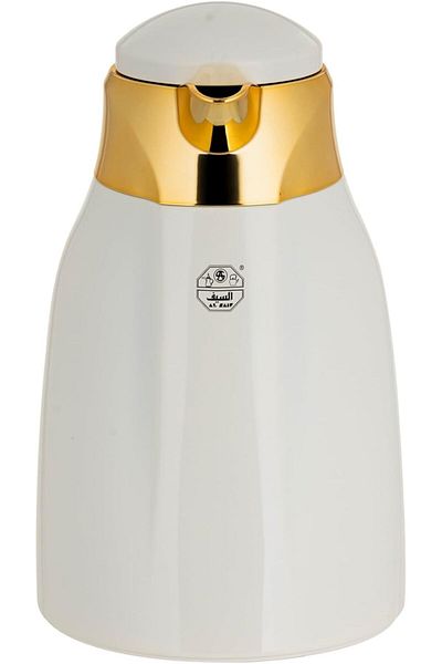 ALSAIF Yara Coffee and Tea Vacuum Flask, leak-proof and keeps drinks hot, 0.35 Liter Ivory/Gold