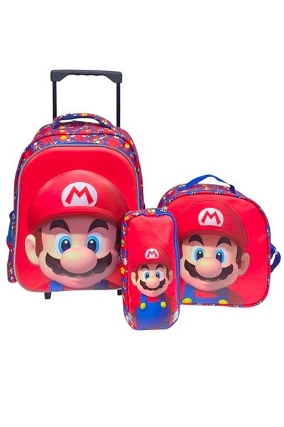 Toybox Mario Cartoon 3-Piece School Bag Set - Backpack with Trolley, Lunch Box and Pencil Case 42x21x32cm