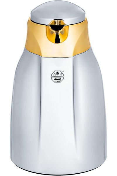 ALSAIF Yara Coffee and Tea Vacuum Flask, leak-proof and keeps drinks hot, 0.35 Liter Chrome/Gold