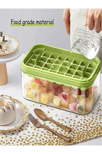 Şahinhome Pratik 32 Hazneli Otomatik Basmalı Kapaklı 1 Adet Buz Kalıbı Bölmel...