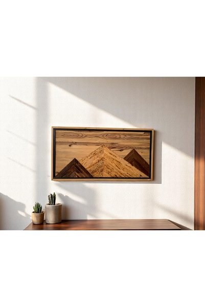 Yonga Sanat Atölyesi El Yapımı Ahşap Dağ Desenli Duvar Dekoru, Geometrik Tasa...