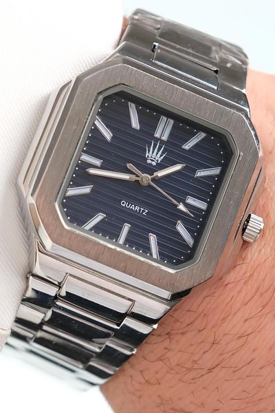WATCHOFROYAL Kratos Silver Navy Blue Steel Wrist Watch