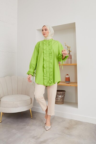 TesettürButik Polya Ruffled Light Green Tunic