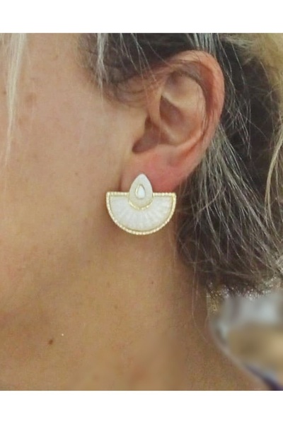 mos&more Steel White Small Fan Elegant Earrings