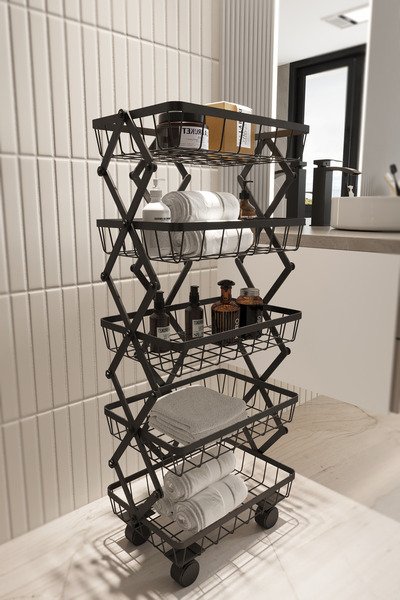boz concept home Organizator de baie pliabil cu 5 niveluri, cu roți, raft de bucătărie, coș organizator