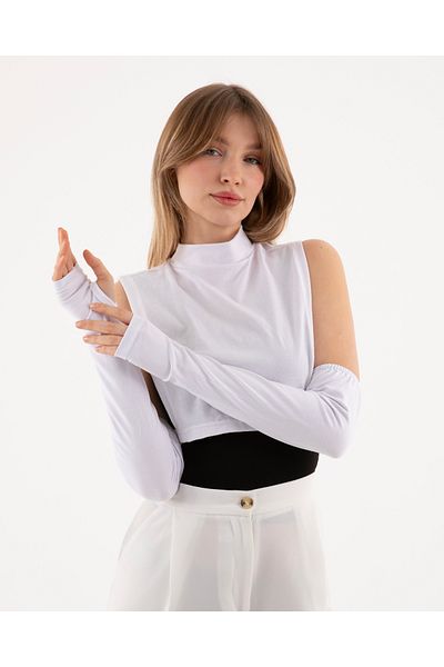 mirach White Finger Snap Long Sleeve Flexible Comfortable Combed Cotton Elastic T-Shirt Sleeve Sleeve Concealer