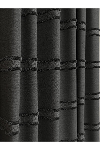 OnyxHome Lorenzo Linen Bearded Fon Curtain Anthracite Gray