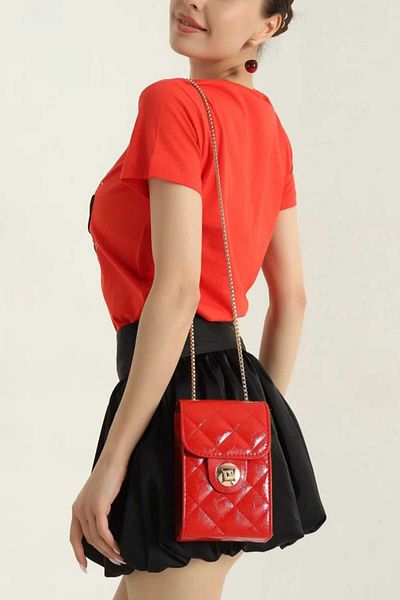 ÇANTA Playne Patent Leather Red Fashion Color Is Offered to Your Favor Star Charm Gift ! ♥