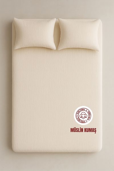 sutra 100% Cotton Muslin Fabric Double Fitted Sheet Set