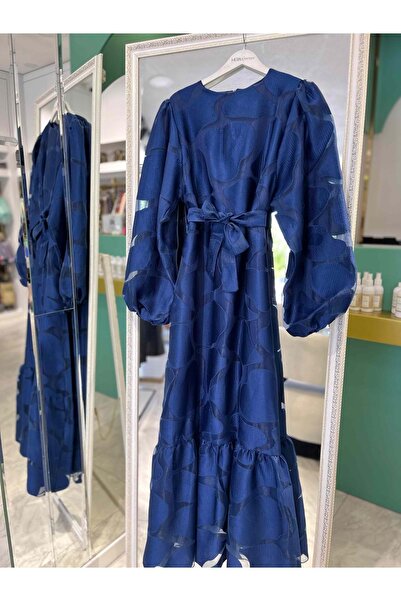 MERAM BUTİK فستان كاستيل بيلا جاكار - أزرق داكن - 42