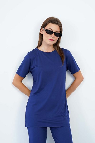 penyebizden Soft Viscose Long Tunic-Navy Blue