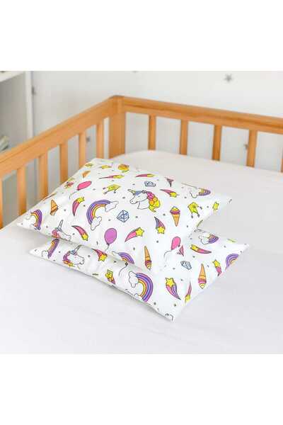 Bebek Özel Children Adult Pillow Case 50X70 cm (2 Pieces) White Unicorn Pink