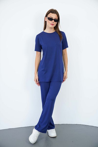 penyebizden Soft Viscose Long Tunic-Navy Blue