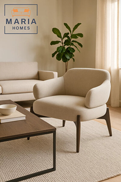 MARIA HOMES Modern Dark Grey Armchair with Curved Back and Tapered Legs